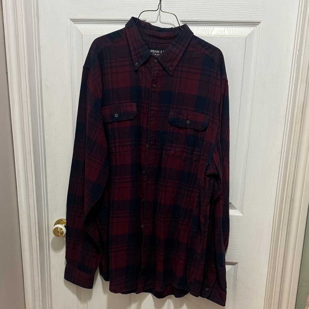 Urban Vintage Men's Red and Blue Plaid Casual Button Down Shirt